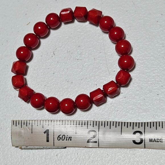 Retro Cherry Red Beaded Stretch Bracelet 50s 80s Fashion Jewelry Women Holiday - Picture 3 of 3